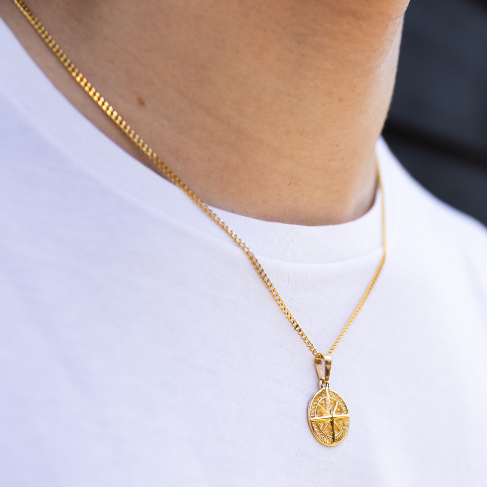 Mini Gold Compass Pendant Necklace - Men's Gold Necklace | Twistedpendant