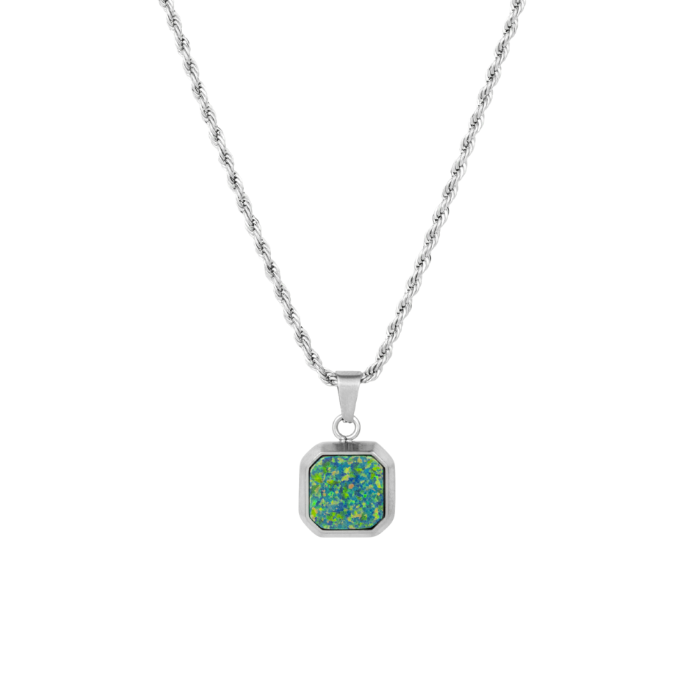 Mens Opal Necklace Silver Pendant Necklace for Men By