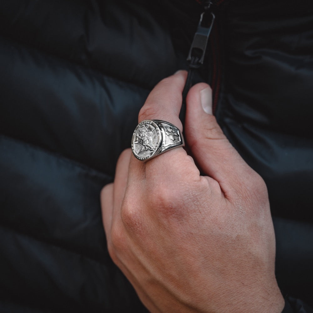 Men's Silver Ring - Buy St Michael Silver Signet Rings | Twistedpendant