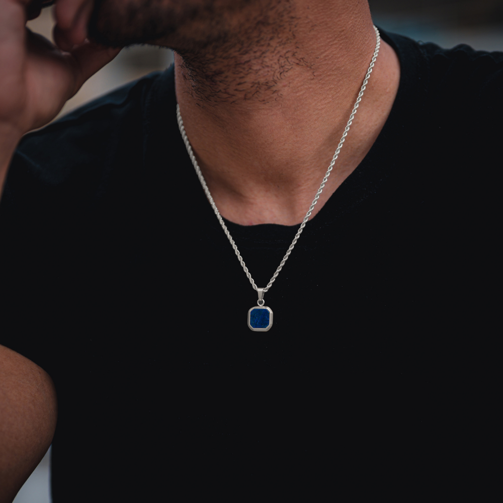 Blue & Silver Lapis Pendant Necklace For Men | Twistedpendant
