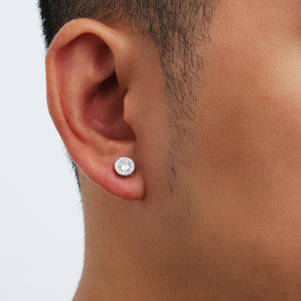 Silver Round Diamond Stud Earrings - Mens Earrings | By Twistedpendant