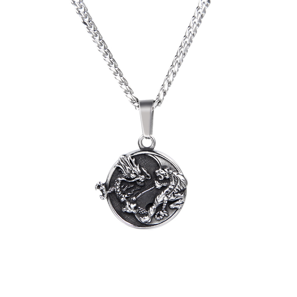 Mens Dragon Tiger Pendant Silver | Mens Necklaces | Twistedpendant