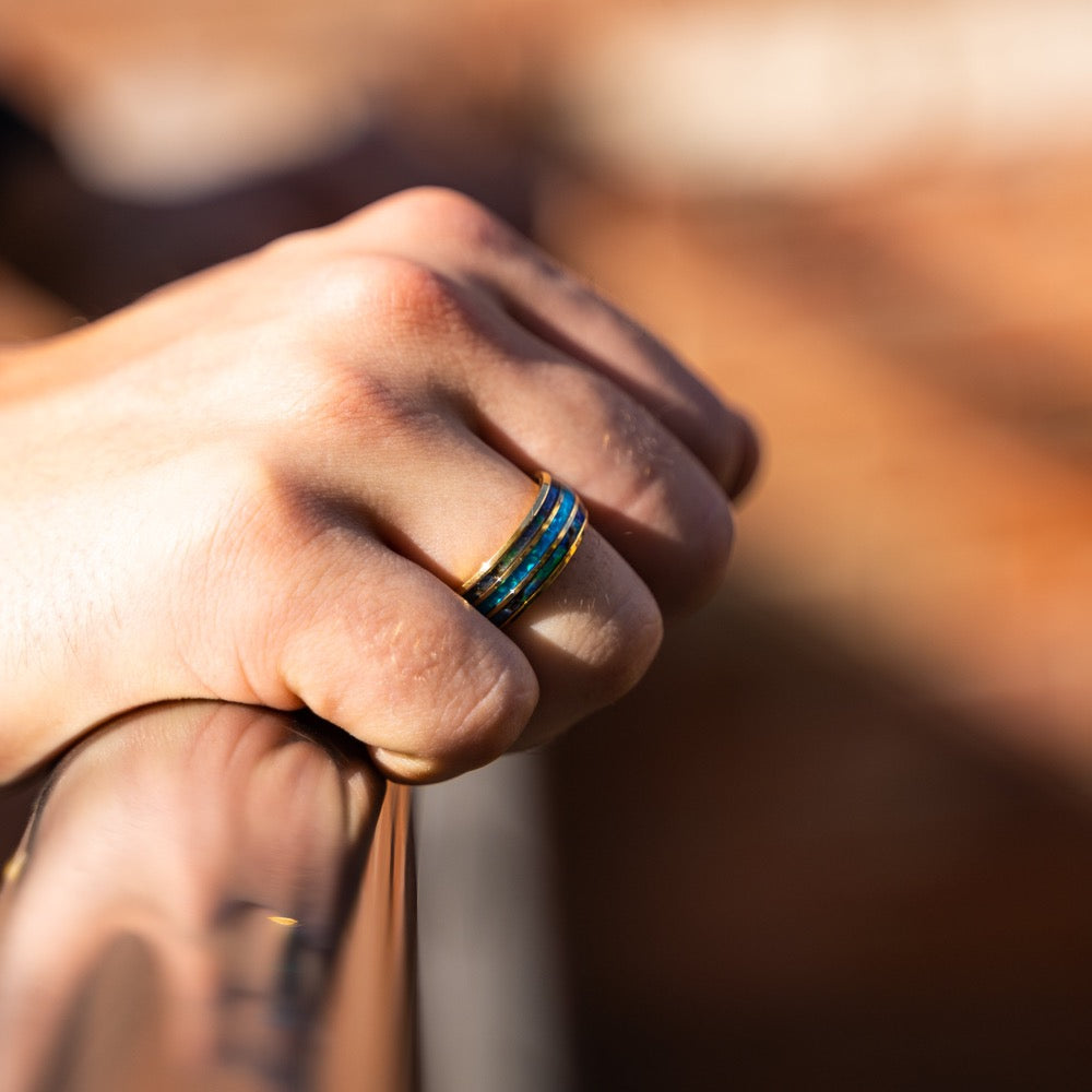 Silver Fire Opal Band Ring - Mens Silver Band Rings - By Twistedpendant