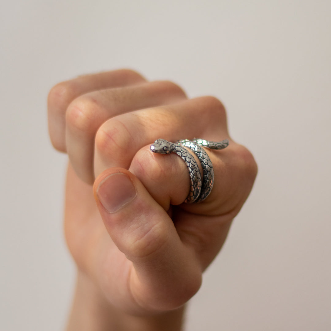 Men's Silver Snake Ring - Spiral Snake Ring for Men | Twistedpendant
