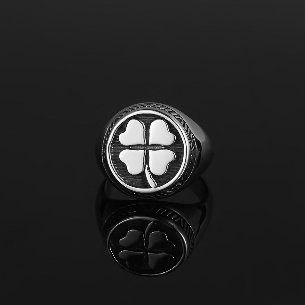 Silver Four Leaf Clover Ring - Signet Ring For Men - By Twistedpendant