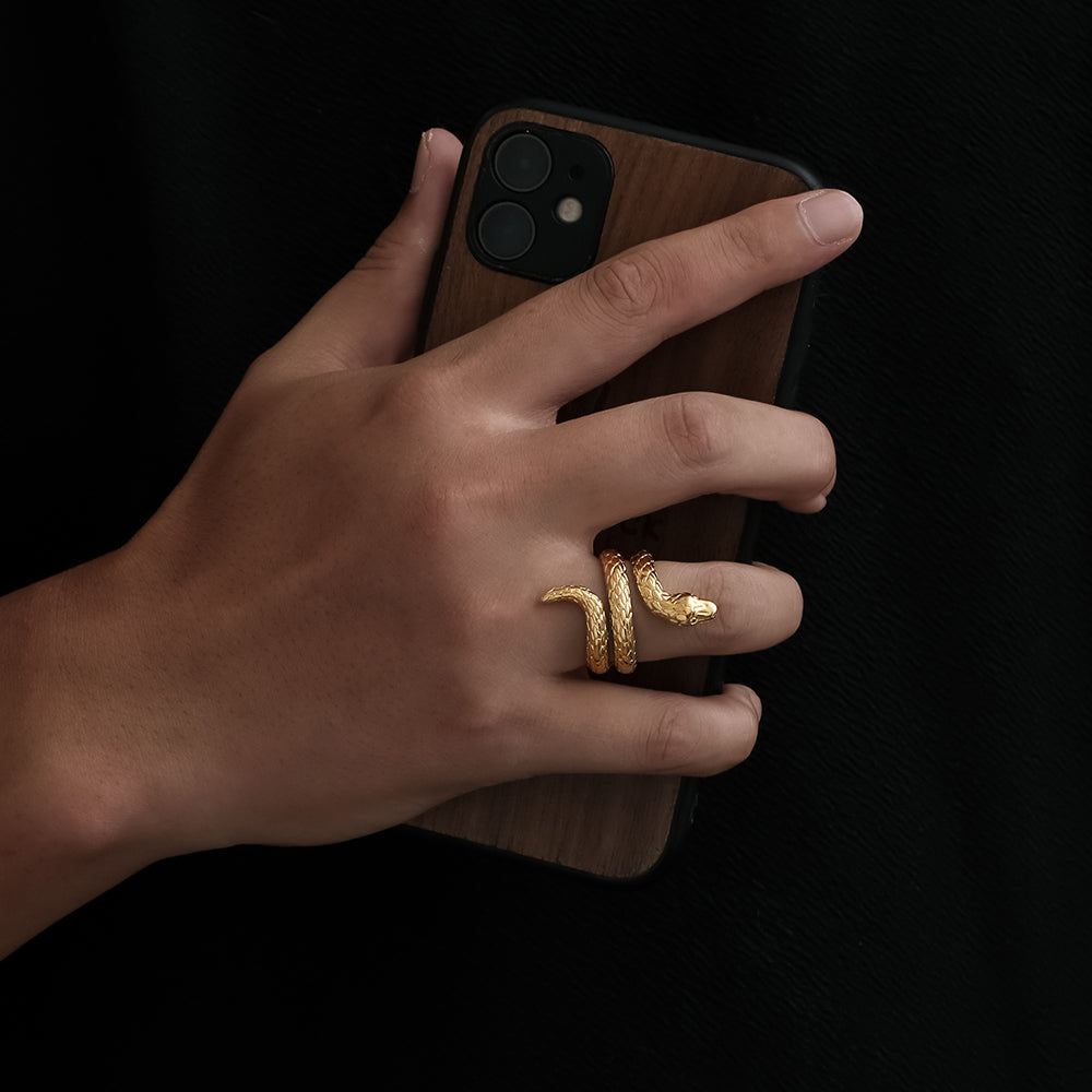 Men's Gold Snake Ring - Spiral Snake Ring for Men | Twistedpendant