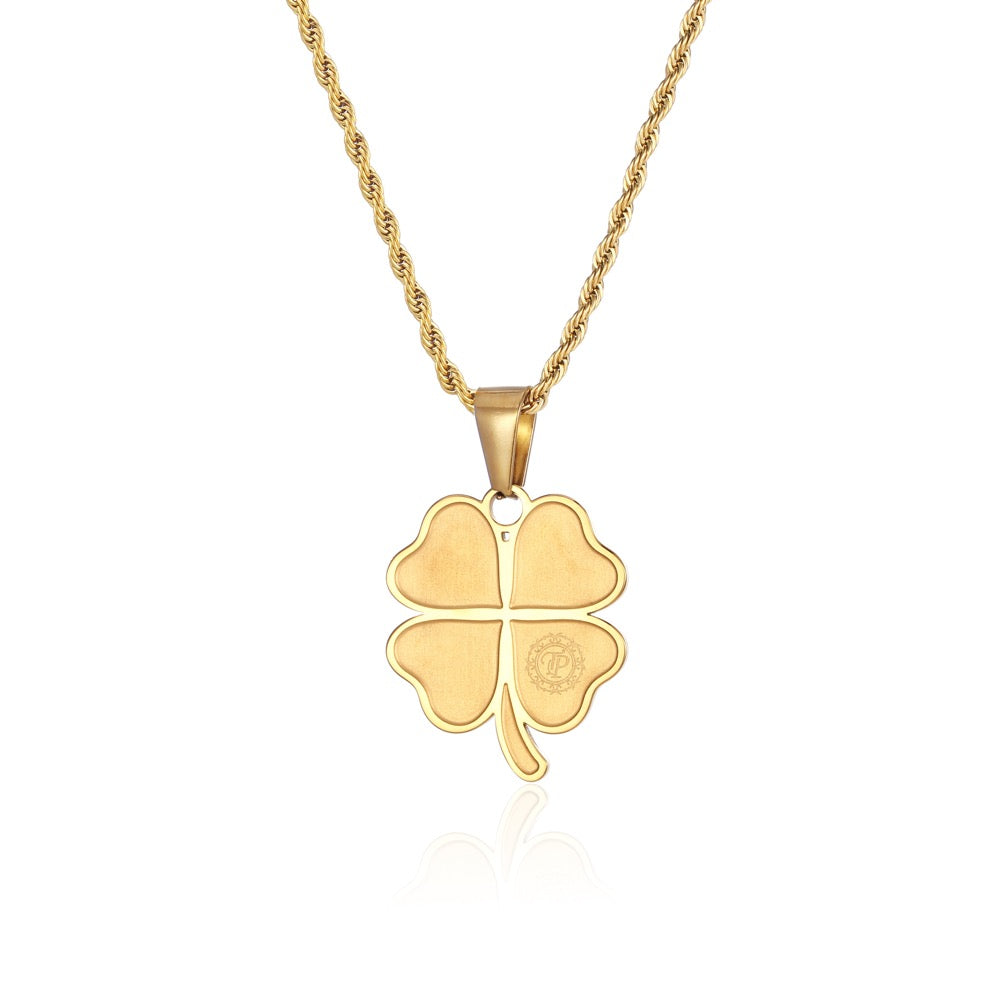 Men's 18K Gold Four Leaf Clover Men's Gold Necklace Twistedpendant