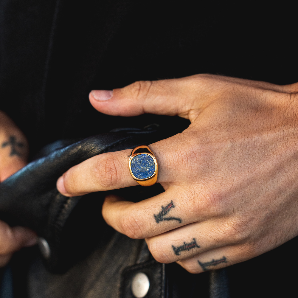 18K Gold Signet Ring, Lapis Lazuli Ring - Mens Ring | By Twistedpendant