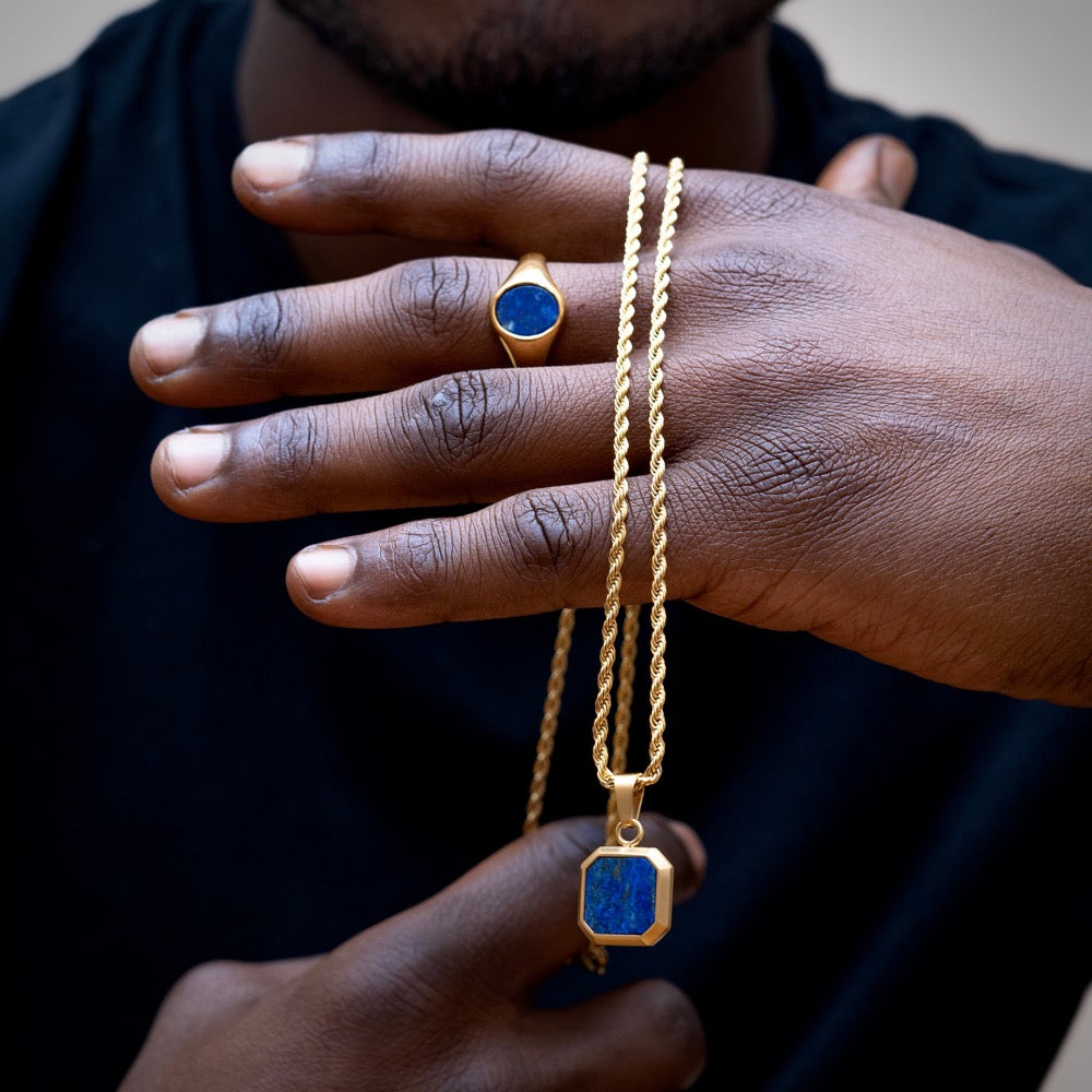 Blue & Gold Lapis Pendant Necklace For Men | Twistedpendant
