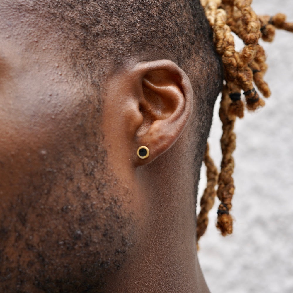 Mini Black & Gold Stud Earring - Mens Earrings | Twistedpendant