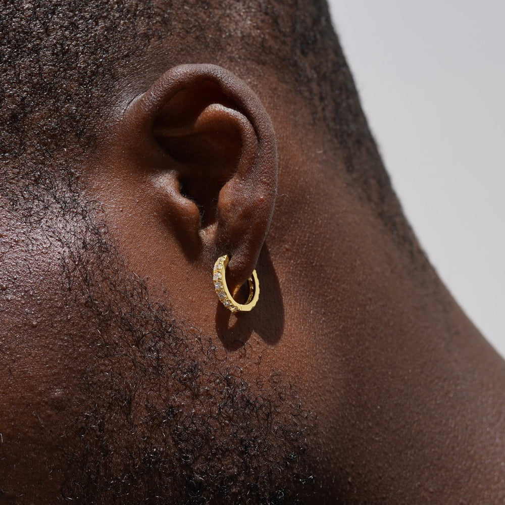 14K Gold Diamond Hoop Earrings | Mens Gold Earrings - Twistedpendant