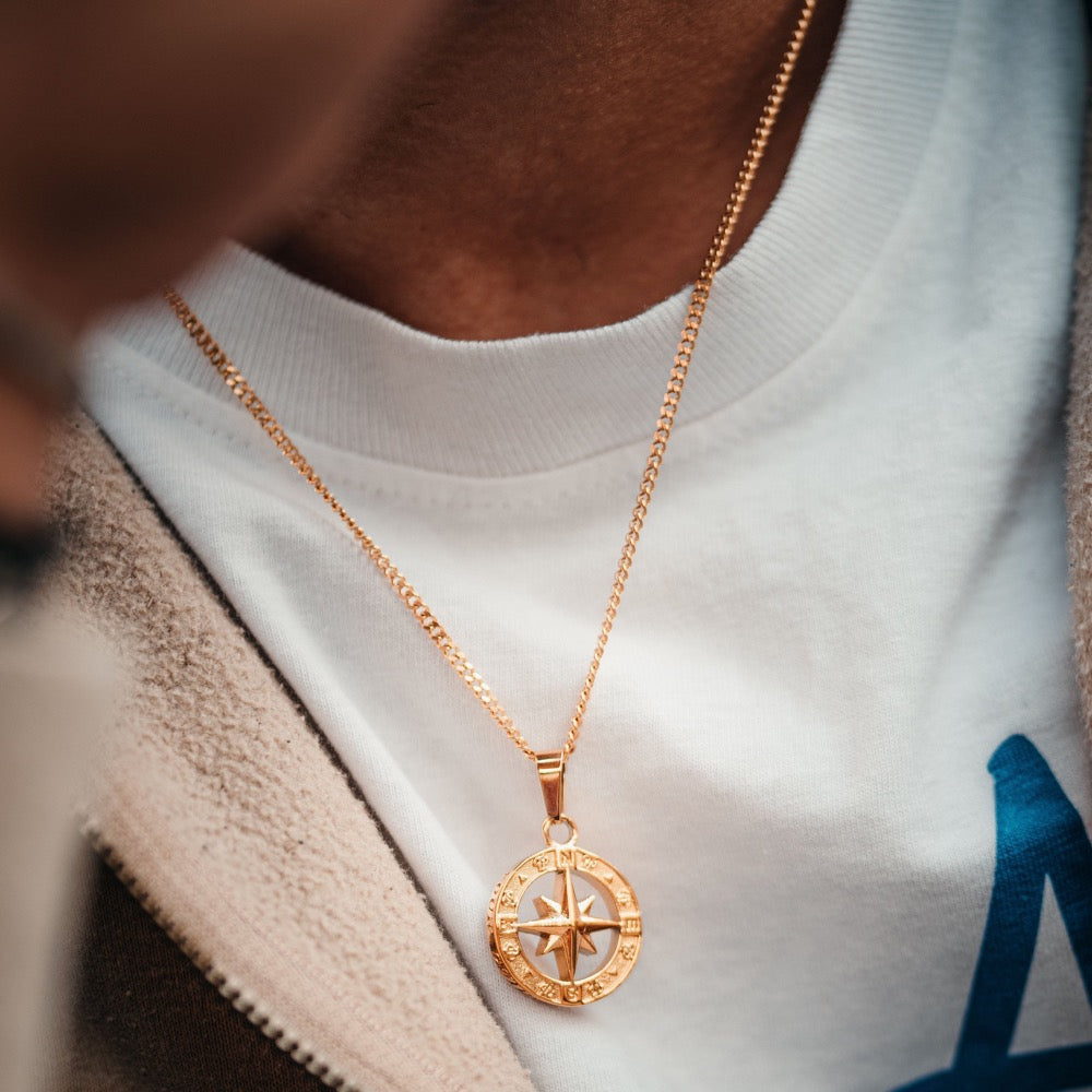 North Star Compass - Gold Pendant Necklace For Men By Twistedpendant