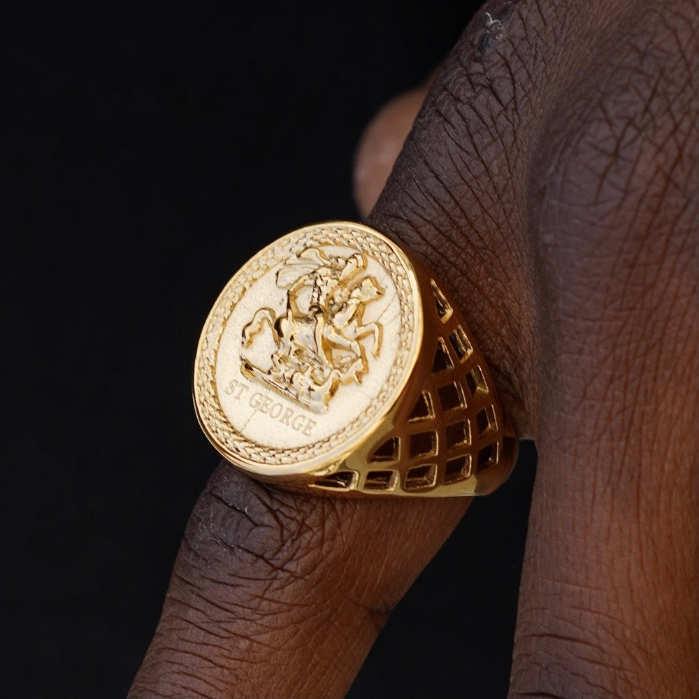 Men's Gold St George Ring - Buy Gold Sovereign Rings | Twistedpendant