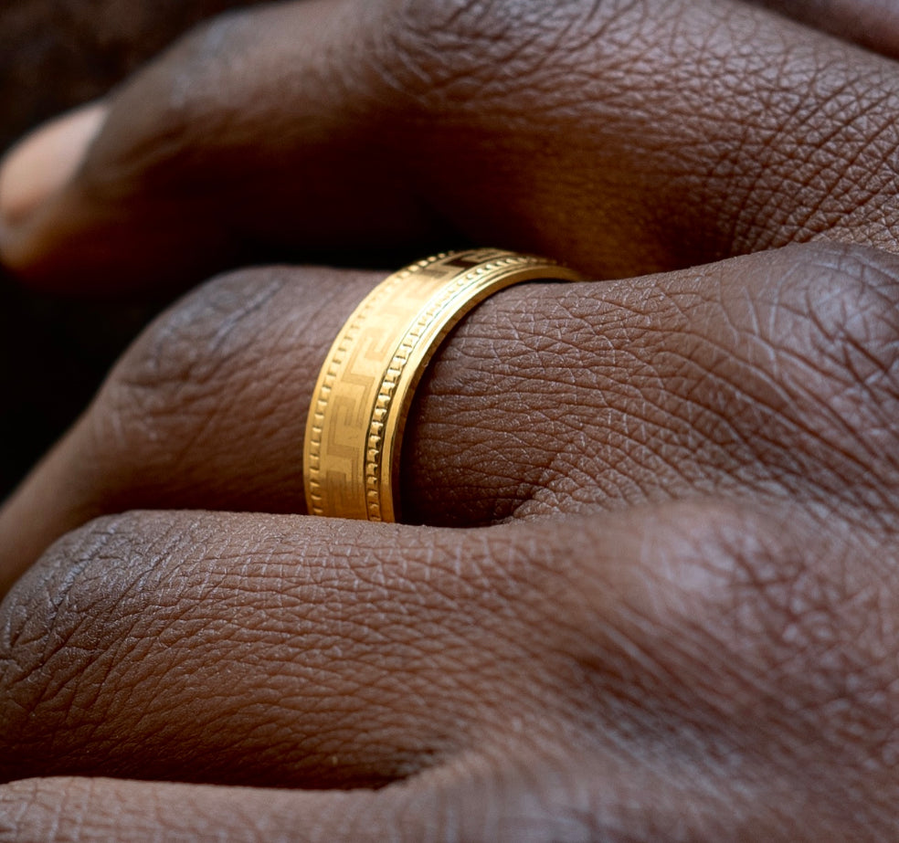 Greek Key Gold Ring - Mens Gold Rings | By Twistedpendant