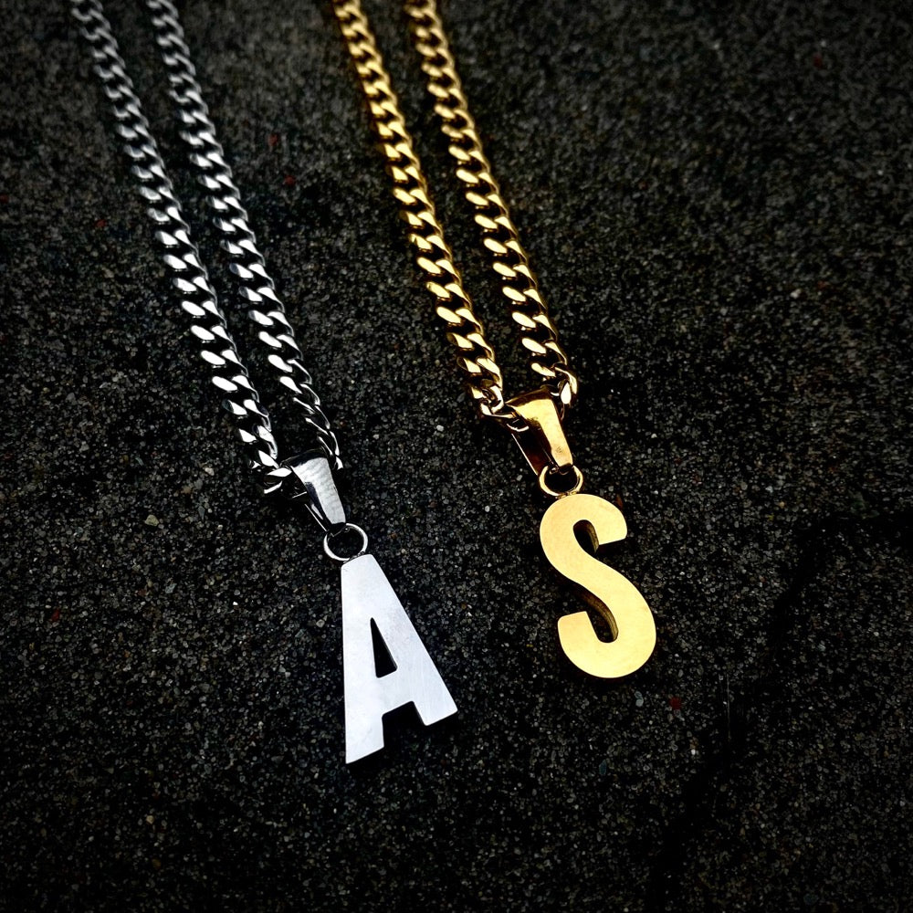 Silver Initial Letter Necklace - Personalised Initial Necklace for Men - By Twistedpendant