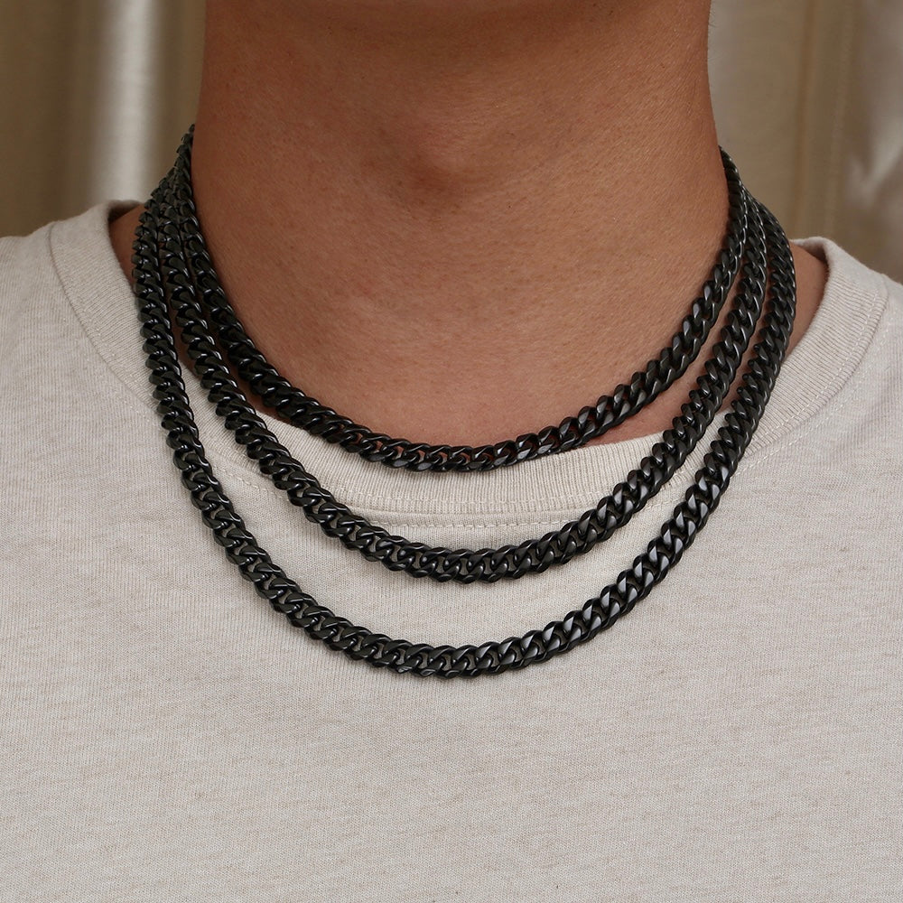 Men's Thick Black Cuban Chain Necklace (8MM) | Twistedpendant