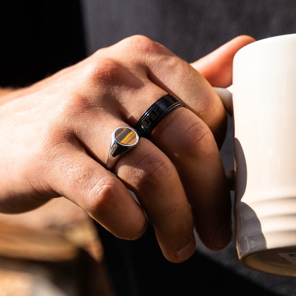 Tigers Eye Signet Ring Men - Mens Silver Signet Ring - By Twistedpendant