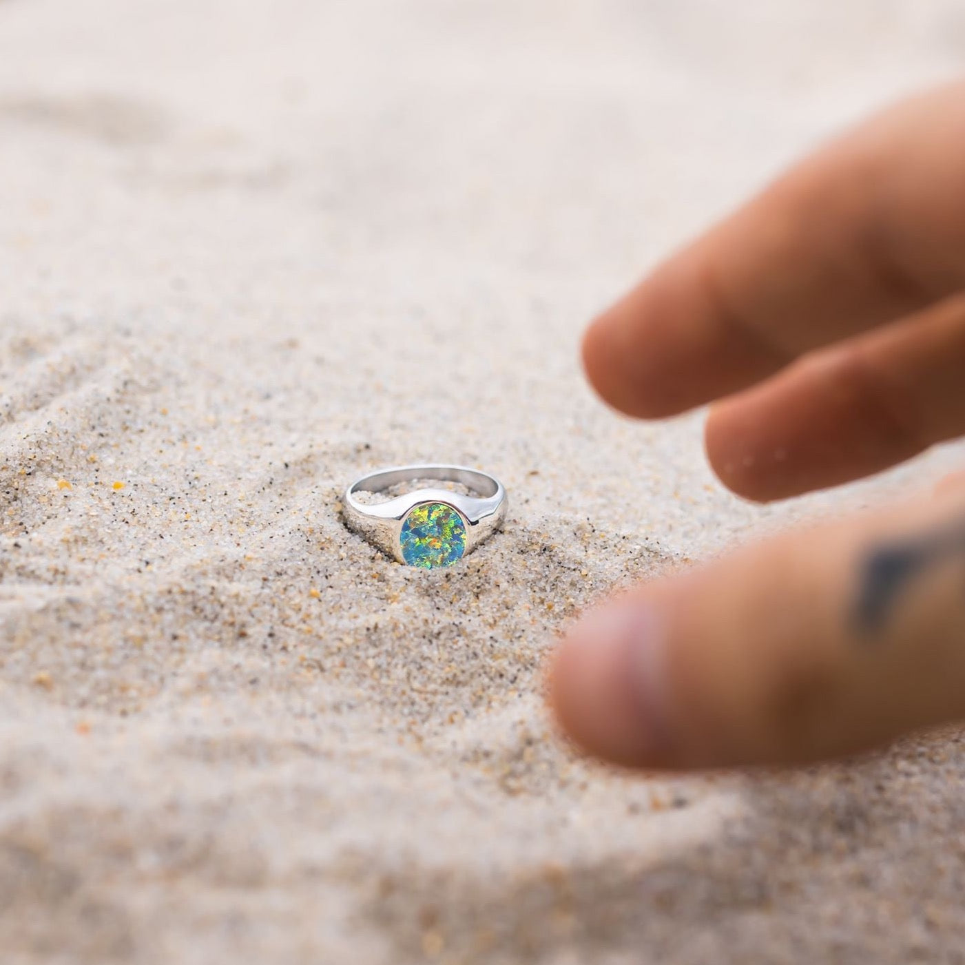 Silver Opal Signet Ring - Gemstone Rings for Men | By Twistedpendant