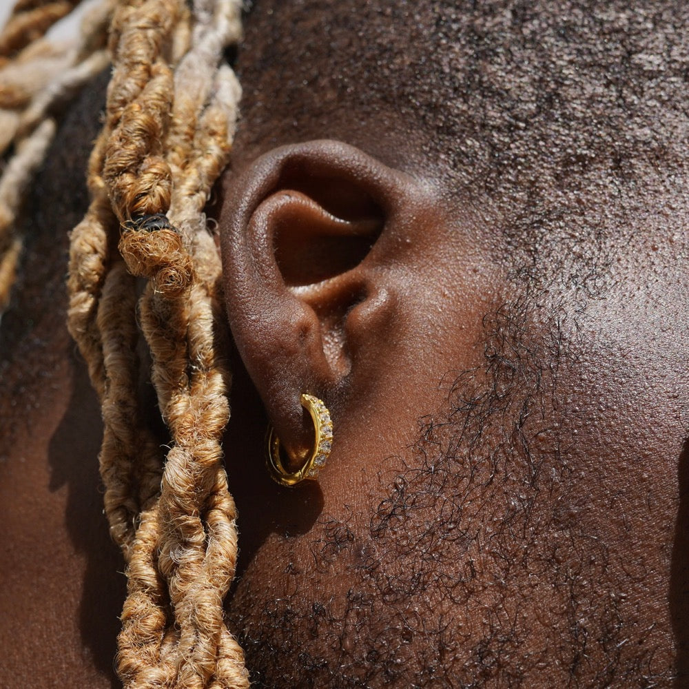 14K Gold Diamond Hoop Earrings | Mens Gold Earrings - Twistedpendant