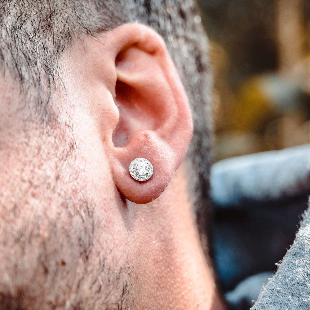 Silver Round Diamond Stud Earrings - Mens Earrings | By Twistedpendant