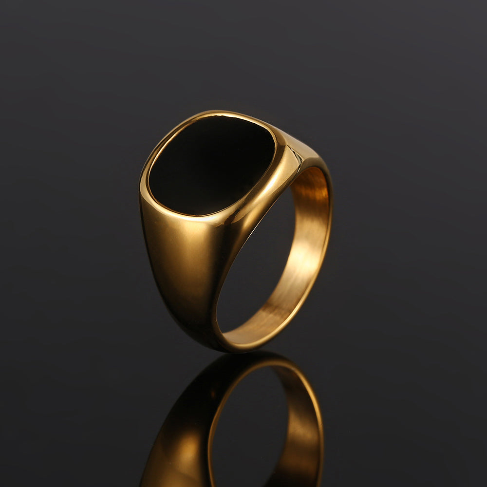 Large Gold Signet Ring, Black Onyx Ring - Mens Ring | By Twistedpendant
