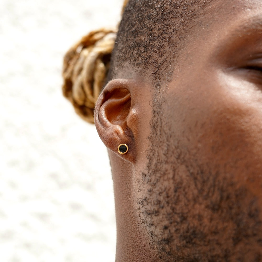 Mini Black & Gold Stud Earring - Mens Earrings | Twistedpendant