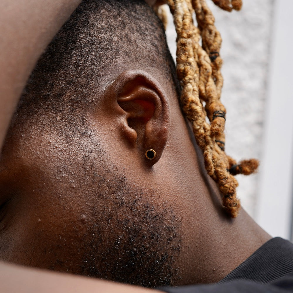 Mini Black & Gold Stud Earring - Mens Earrings | Twistedpendant