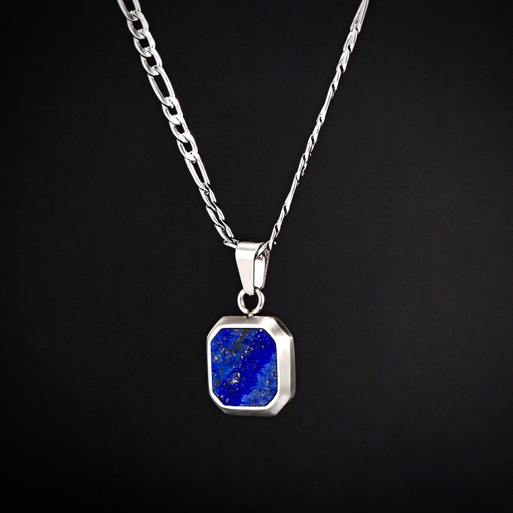 Blue & Silver Lapis Pendant Necklace For Men | Twistedpendant