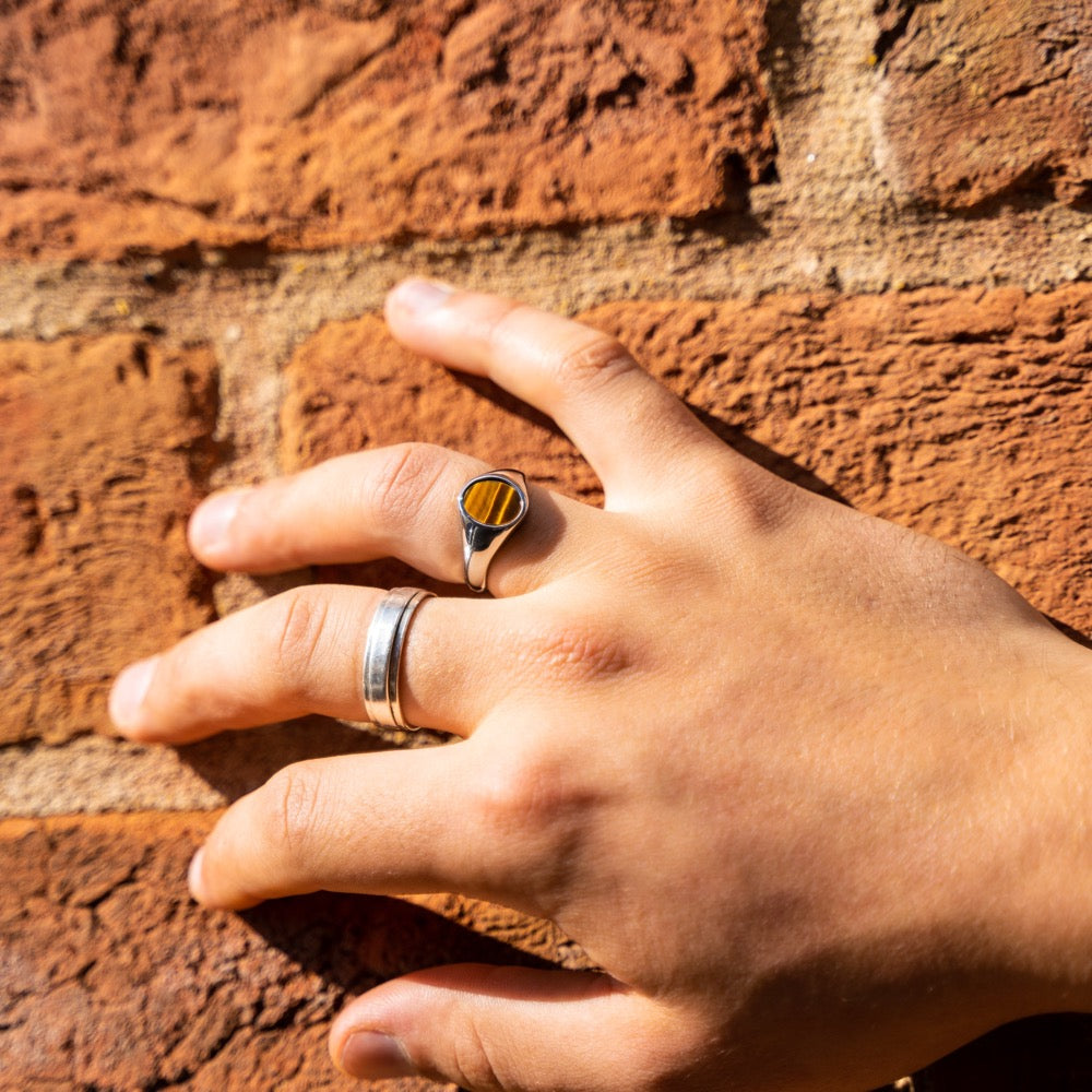 Tigers Eye Signet Ring Men - Mens Gold Signet Ring - By Twistedpendant