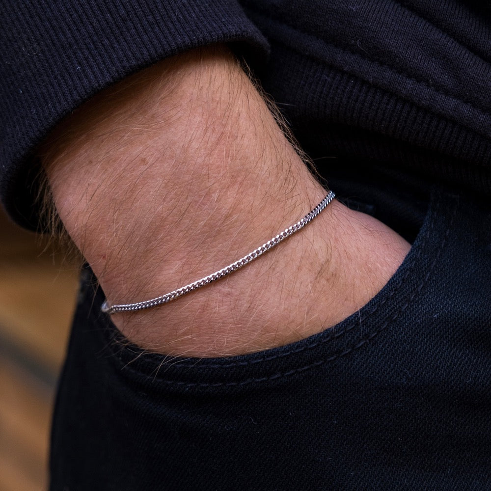 Thin Silver Bracelet Chain - Mens Sterling Silver Chain