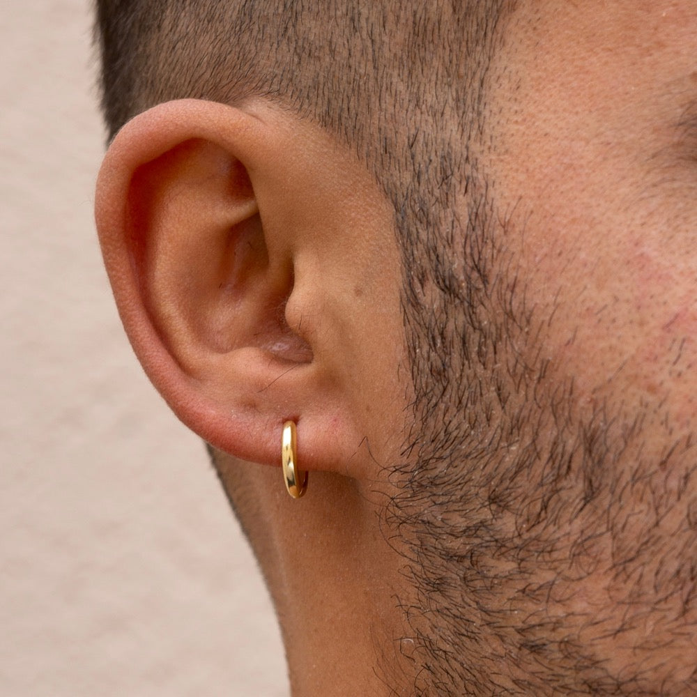 14k Gold Huggie Hoop Earrings (12MM) | Mens Earrings - Twistedpendant