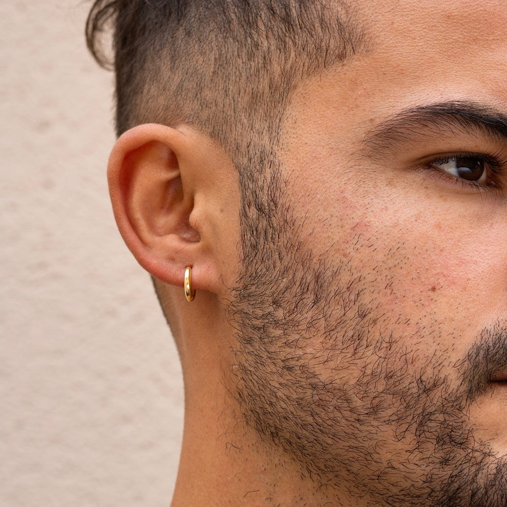 14k Gold Huggie Hoop Earrings (12MM) | Mens Earrings - Twistedpendant