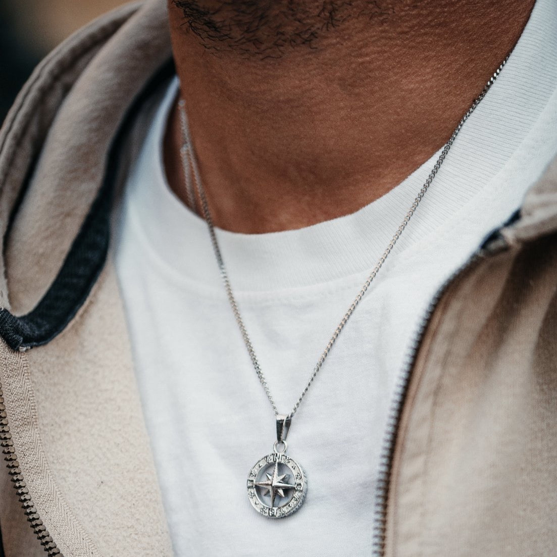 Mens North Star Compass Pendant Silver | Twistedpendant