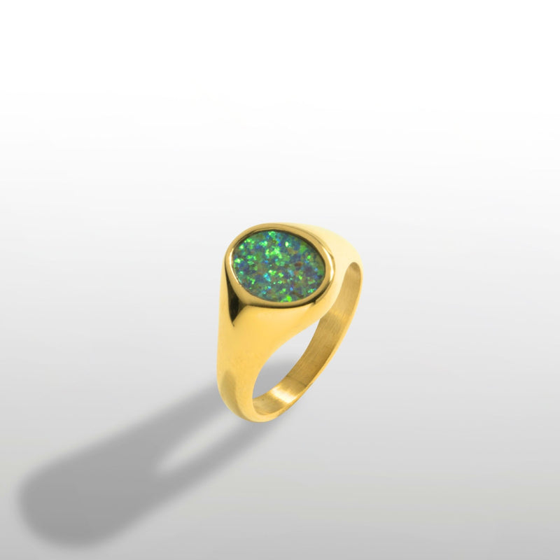 Green Opal Signet Ring - Gold