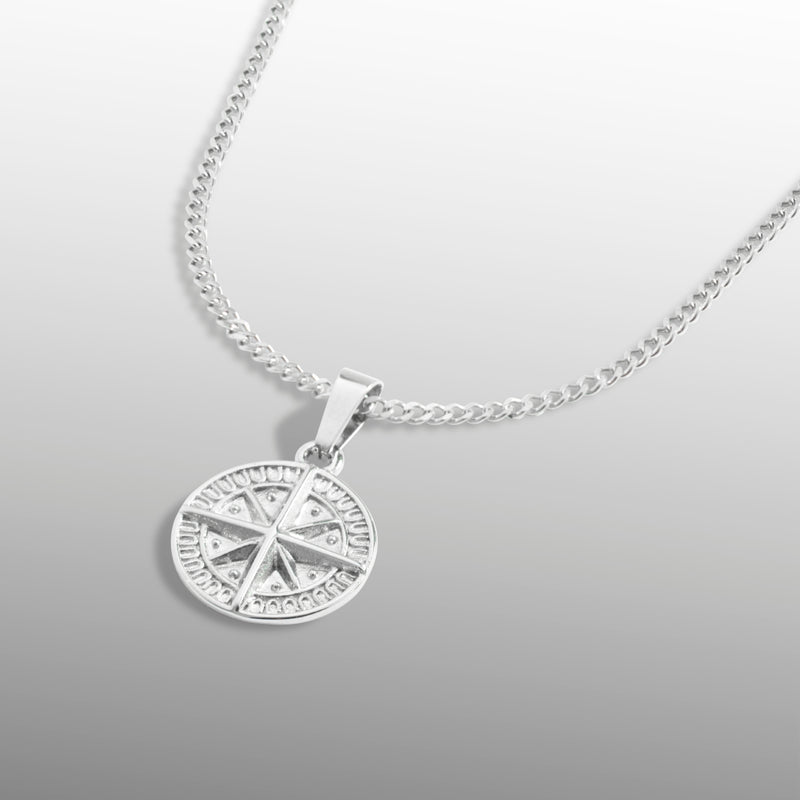 Mini Silver Compass Pendant Necklace - Men's Silver Necklace | Twistedpendant