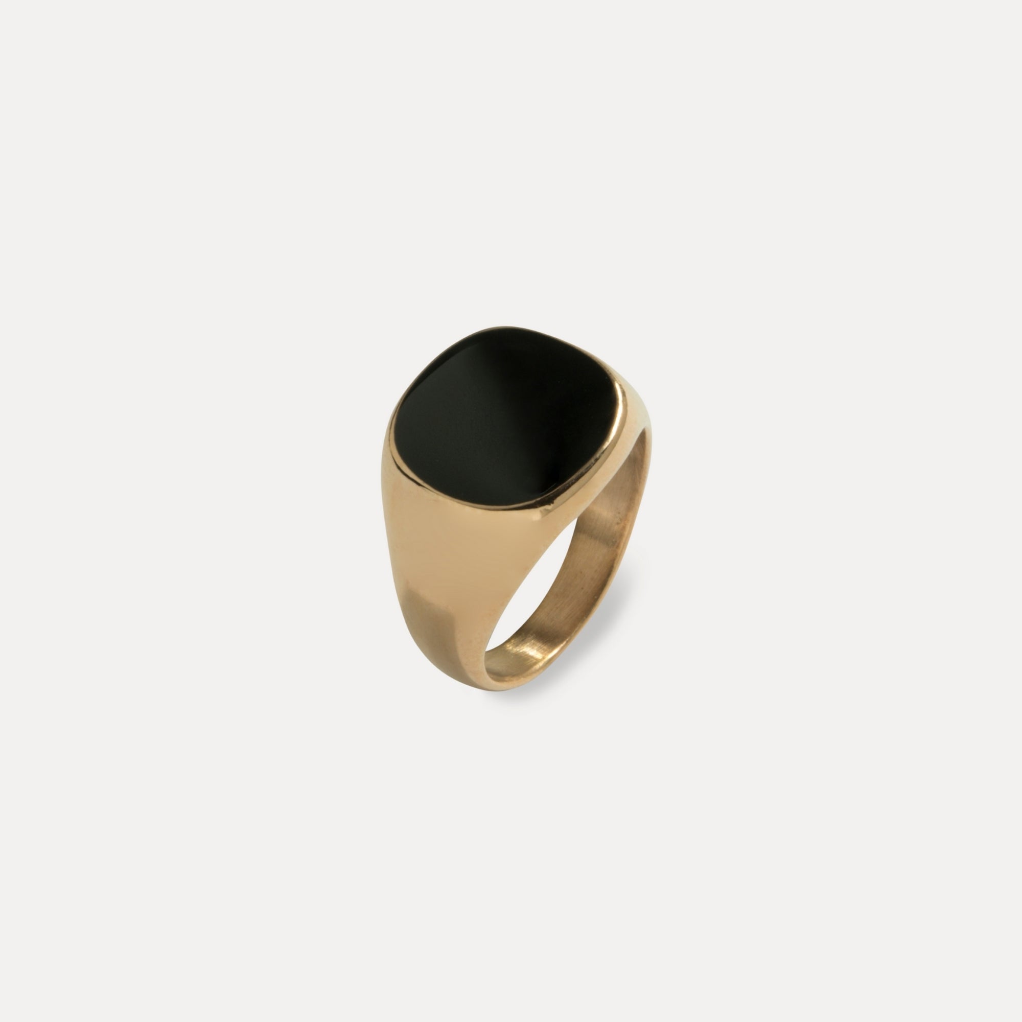 Black Polished Signet Ring - Gold