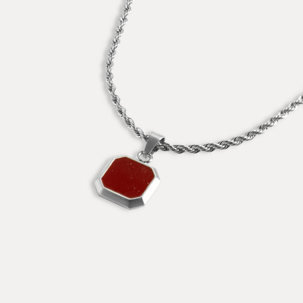 Red Gemstone Necklace For Men - Silver Pendant By Twistedpendant