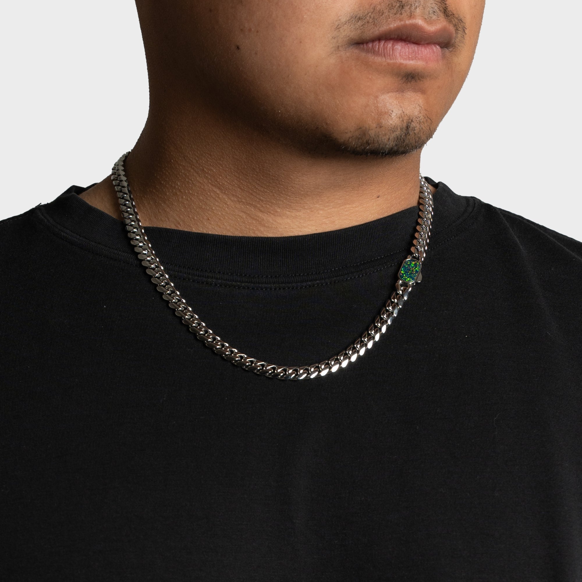 Opal Thick Cuban Chain (8MM) - Silver