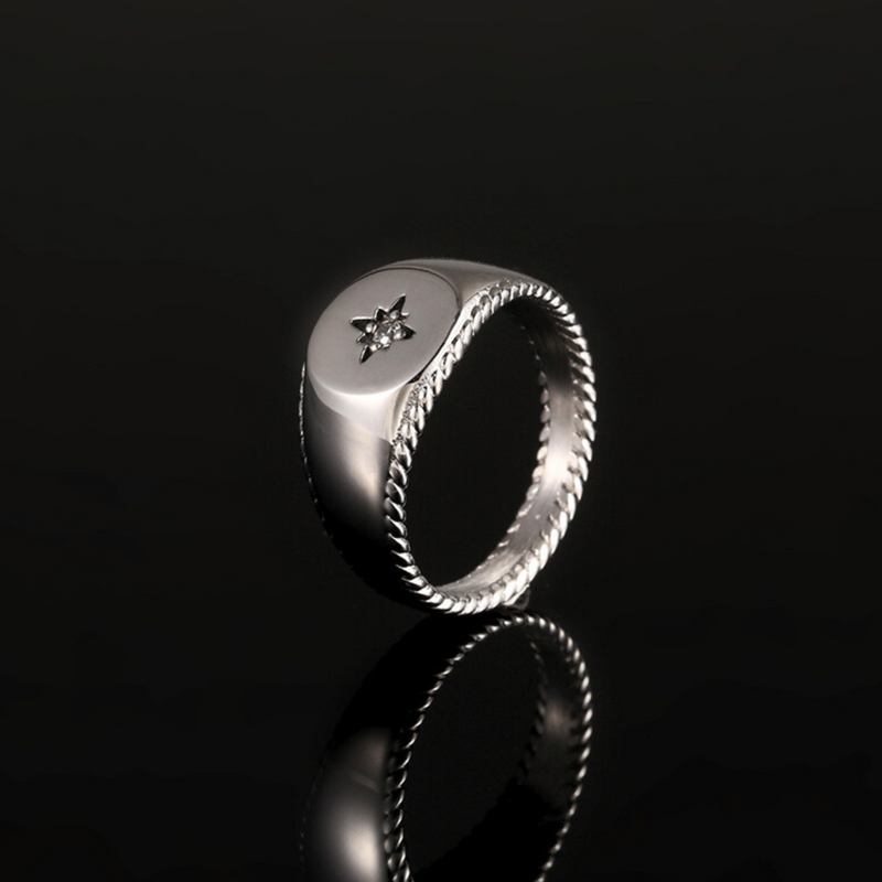 North Star Signet Ring For Men - Mens Silver Rings - By Twistedpendant