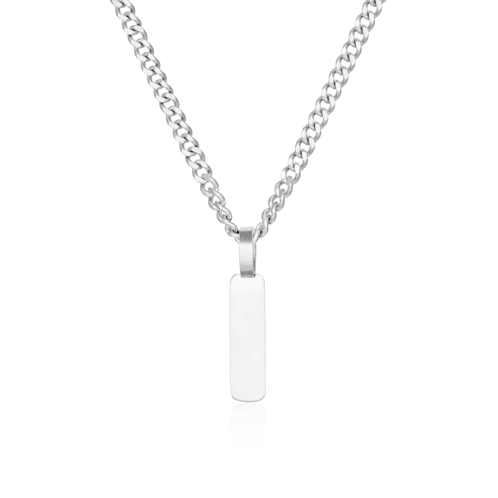 Silver Matte Bar Pendant Necklace - Silver Necklace For Men By Twistedpendant