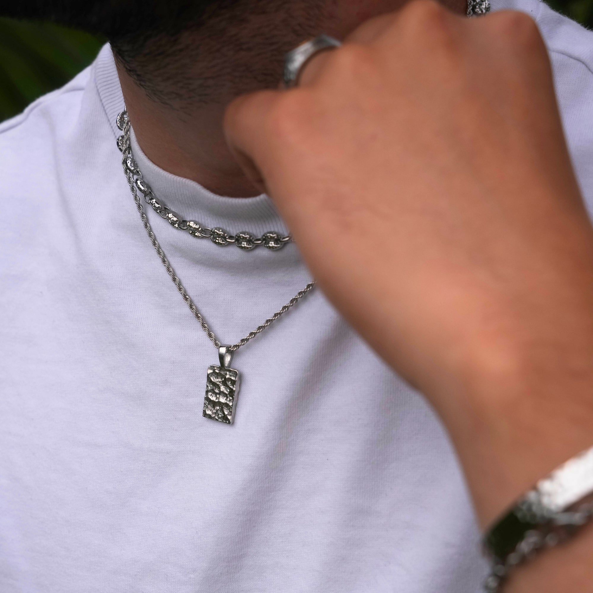 Hammered Necklace Set (Silver)