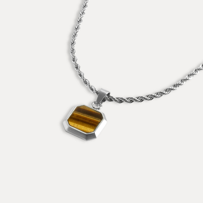 Tigers Eye Gemstone Necklace - Mens Silver Necklace - By Twistedpendant