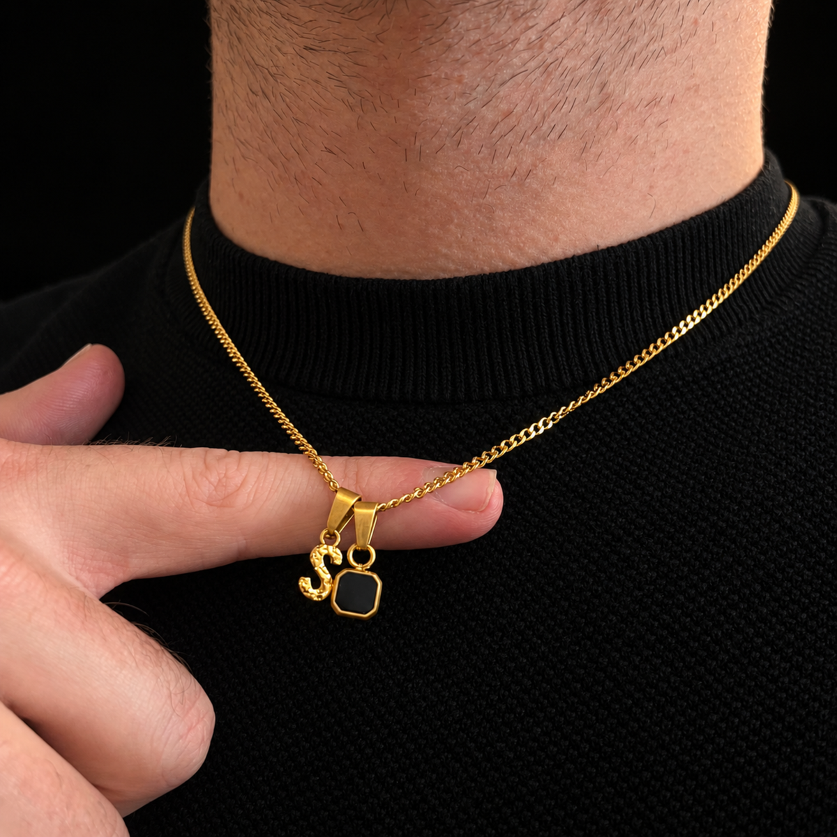 Initial X Onyx Set - Gold