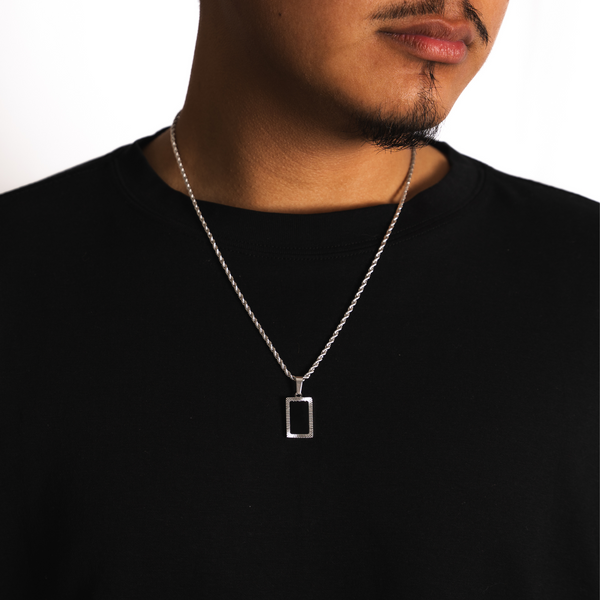 Rectangle Silver Onyx Pendant Necklace For Men - By Twistedpendant