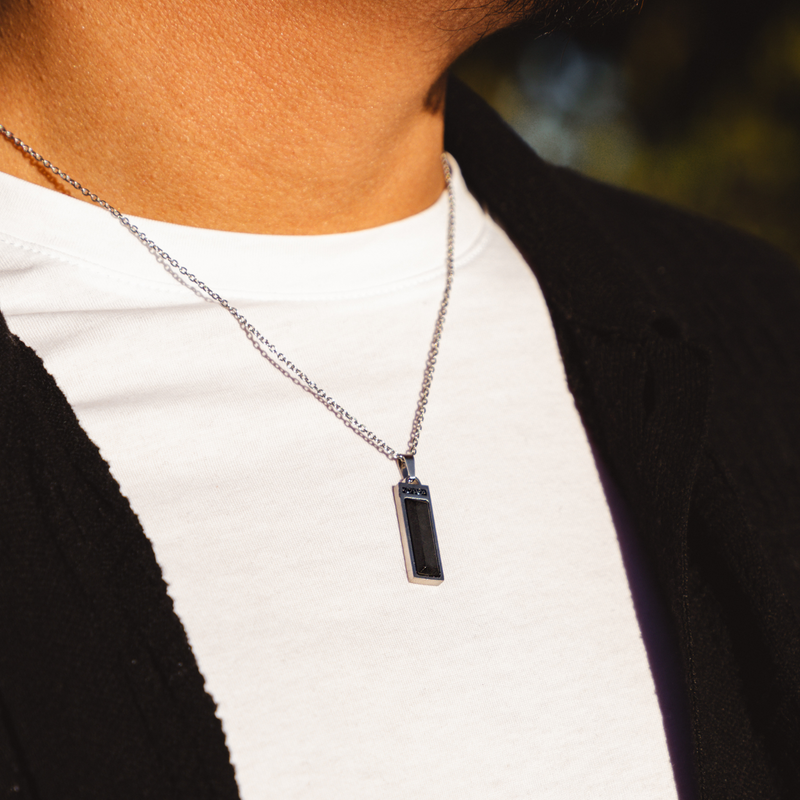 Onyx Verge Pendant - Mens Silver Pendant Necklace - By Twistedpendant