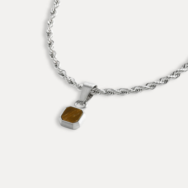 Mini Tiger Eye Necklace - Silver Necklace for Men - By Twistedpendant