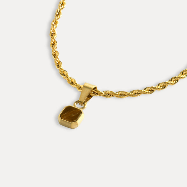 Mini Tiger Eye Necklace - Gold Necklace for Men - By Twistedpendant