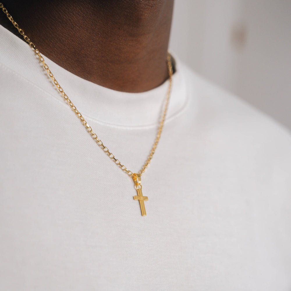 Mini Cross X Rolo Chain - 18K Gold