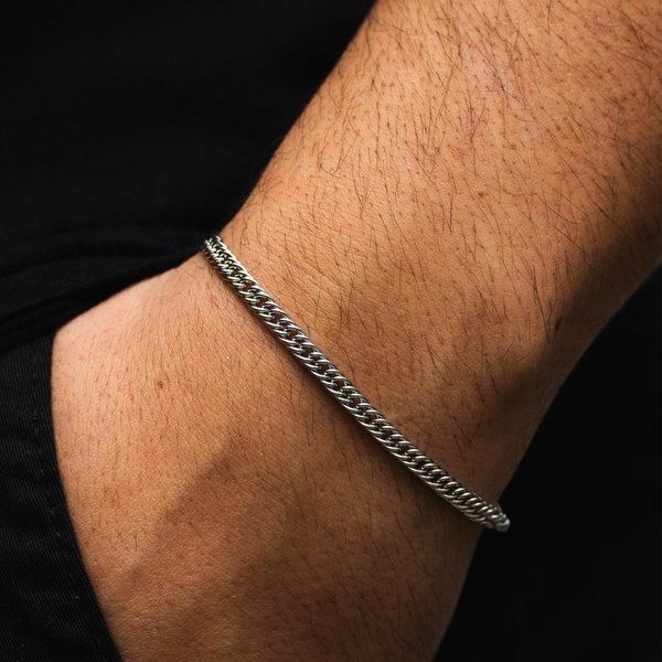 Silver Flat Cuban Bracelet Chain For Men - Men Silver Bracelet | Twistedpendant