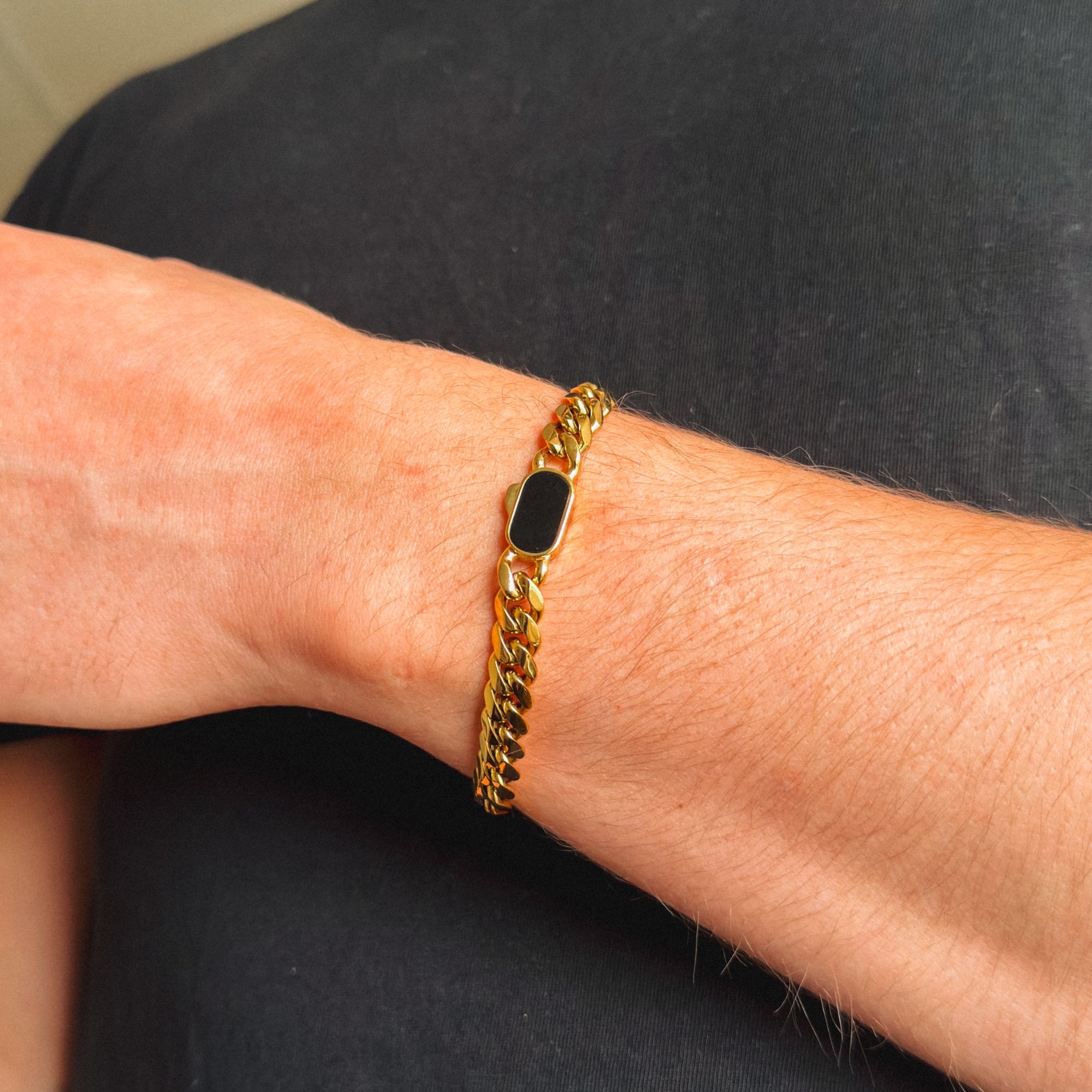 Onyx Thick Cuban Bracelet (8MM) – Gold